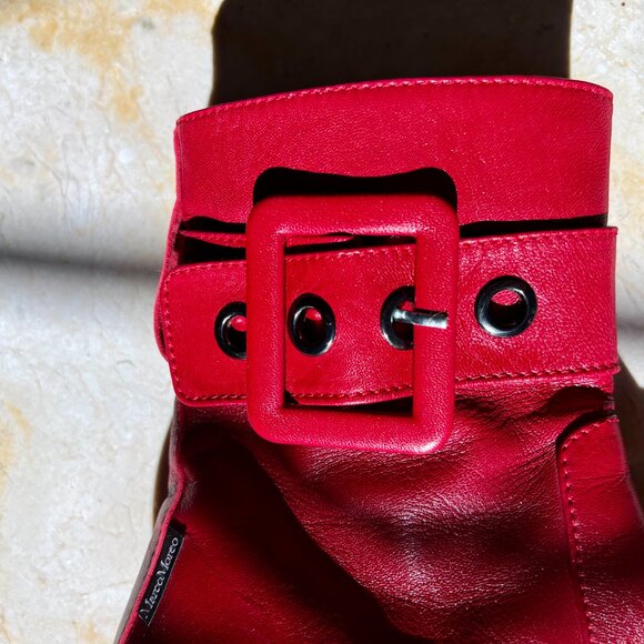 Red Leather Platform Moto Bootie Buckle Marco Moreo Milano Italy Sz US 6.5 IT 37 - Picture 8 of 13